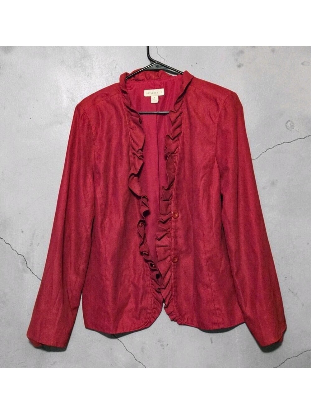 Appleseed's Red Ruffle Trim Blazer Jacket Size 16 Romantic Coquette Tailored